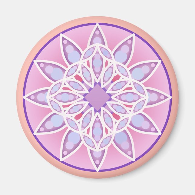 Mandala mönster i lavender, orchid och korall magnet (Framsidan)
