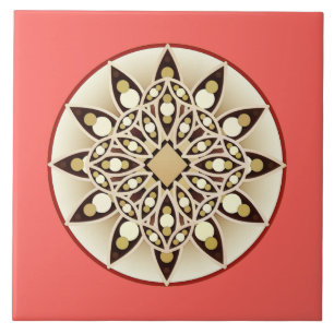 Mandala mönster i orange, choklad och tan kakelplatta