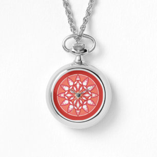 Mandala mönster i rosa, burgundi och vit korall armbandsur