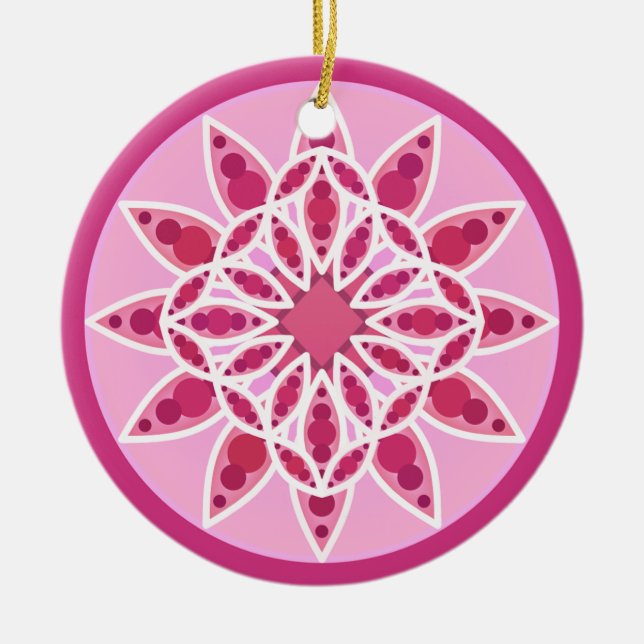 Mandala mönster i rosa, fuchsia och vitt julgransprydnad keramik (Framsidan)
