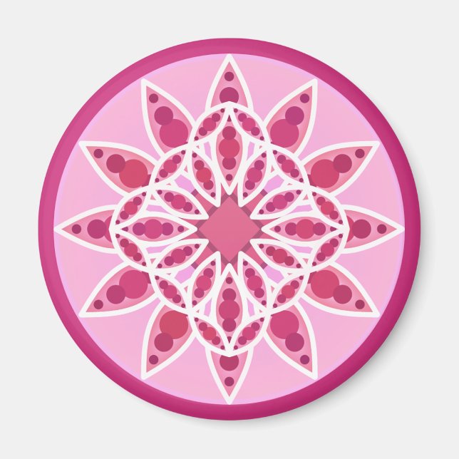 Mandala mönster i rosa, fuchsia och vitt magnet (Framsidan)