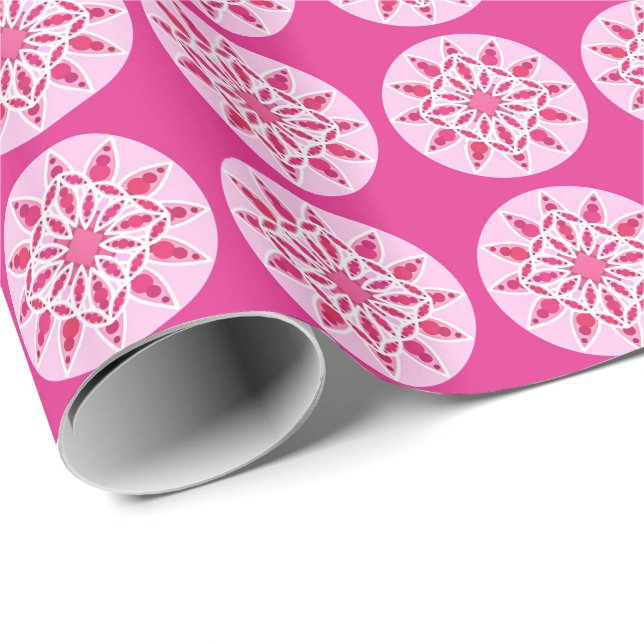 Mandala mönster i rosa, fuchsia och vitt presentpapper (Rullad Hörn)