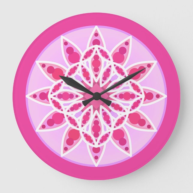 Mandala mönster i rosa, fuchsia och vitt stor klocka (Framsida)