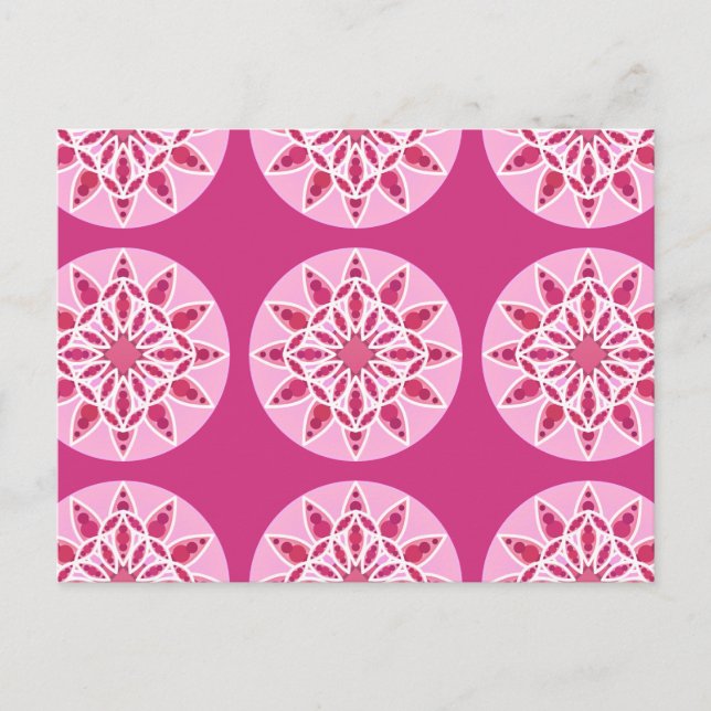 Mandala mönster i rosa, fuchsia och vitt vykort (Framsida)