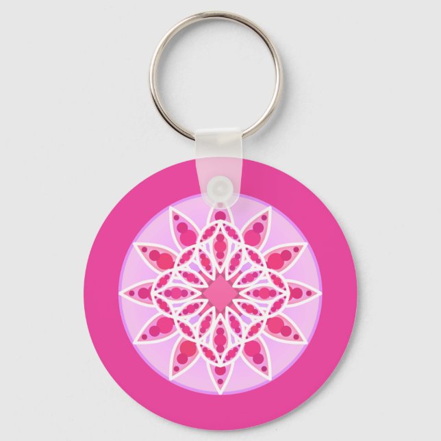 Mandala Mönster i Rosa, Fuchsia och White Nyckelring (Framsida)
