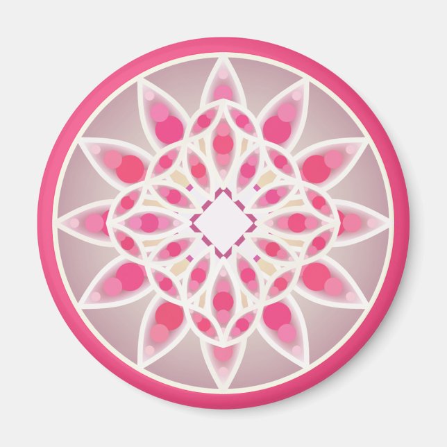 Mandala mönster i shock rosa, vitt och grått magnet (Framsidan)