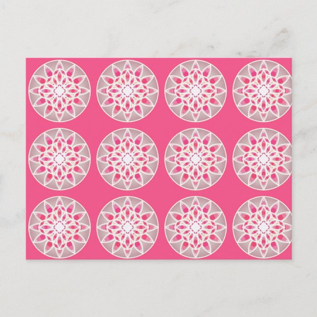 Mandala mönster i shock rosa, vitt och grått vykort (Framsida)