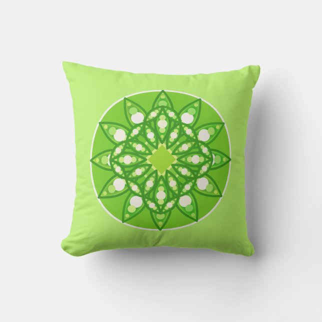 Mandala Mönster i skuggorna av Lime Green Kudde (Framsida)