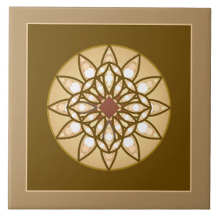 Mandala mönster i Tan, Cream och Chocolate Brown Kakelplatta