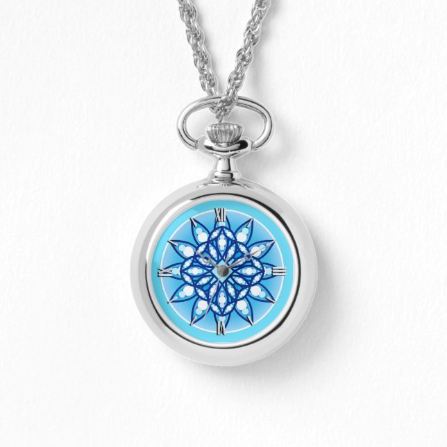 Mandala mönster i turkos, kobolt och vitt armbandsur (Framsida)