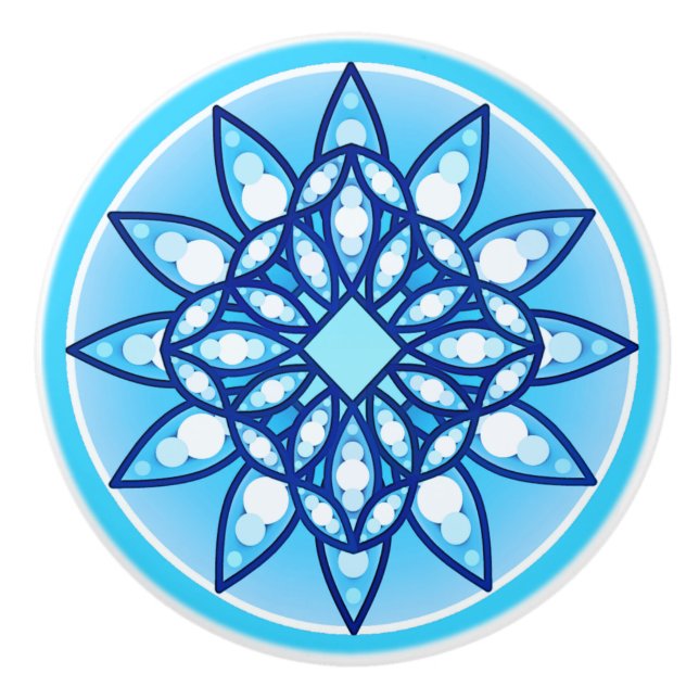 Mandala mönster i turkos, kobolt och vitt knopp (Framsidan)