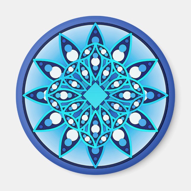Mandala mönster i turkos, kobolt och vitt magnet (Framsidan)