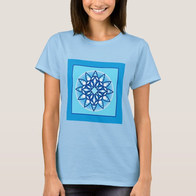 Mandala mönster i turkos, kobolt och vitt tröja (Framsida)
