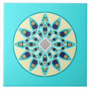 Mandala mönster i turkos, kräm och flotta kakelplatta
