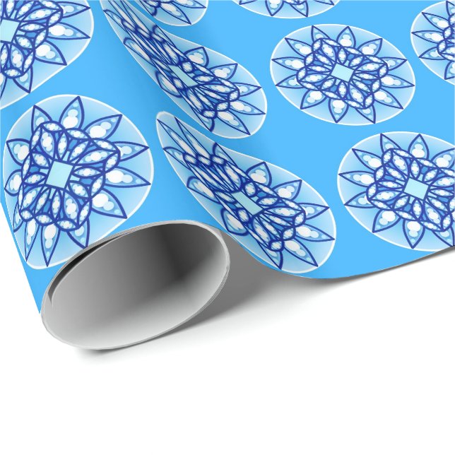 Mandala mönster i turkos, marin och vit presentpapper (Rullad Hörn)