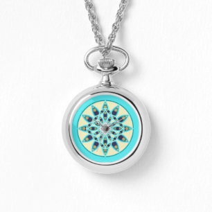 Mandala mönster i turkos, tan och flotta armbandsur