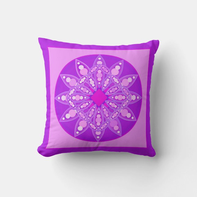 Mandala-mönster i violett, orkidé och rosa kudde (Framsida)