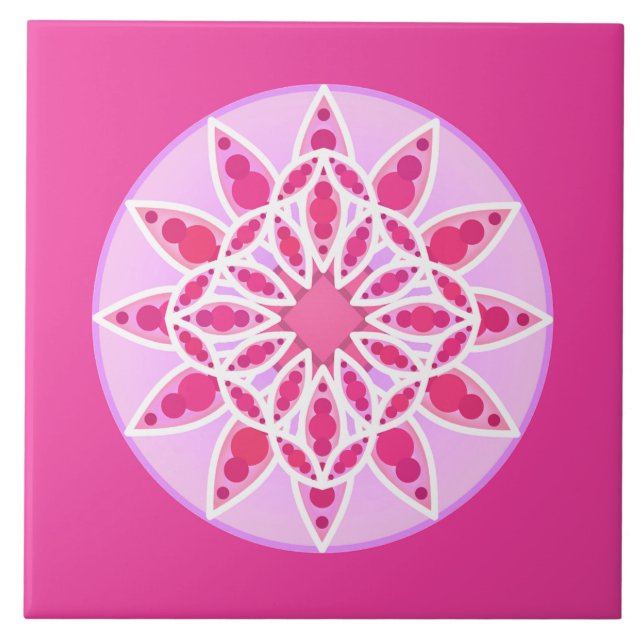 Mandala mönster in fuchsia rosa and white kakelplatta (Framsidan)