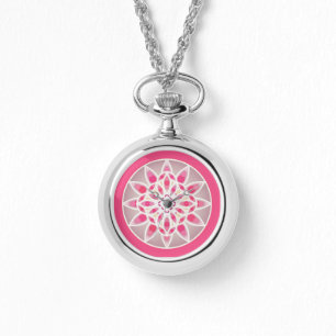 Mandala mönster in fuchsia rosa, white och grått armbandsur