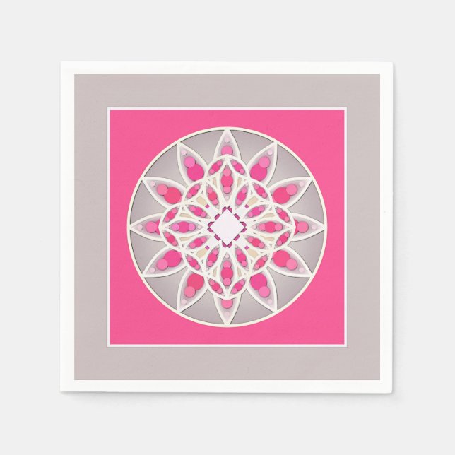 Mandala mönster in fuchsia rosa, white och grått pappersservett (Framsidan)