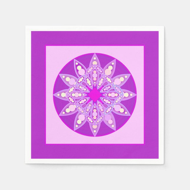 Mandala mönster in violet, orchid och rosa pappersservett (Framsidan)