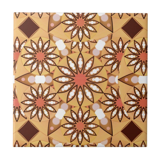 Mandala mönster, karamelltan, chokladbrun kakelplatta (Framsidan)