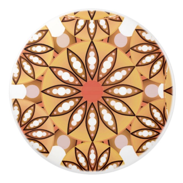 Mandala mönster, karamelltan, chokladbrun knopp (Framsidan)