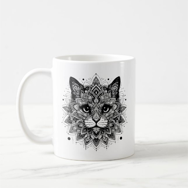 Mandala Mönster Katt Design Kaffemugg (Vänster)