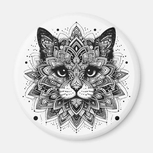 Mandala Mönster Katt Design Magnet (Framsidan)