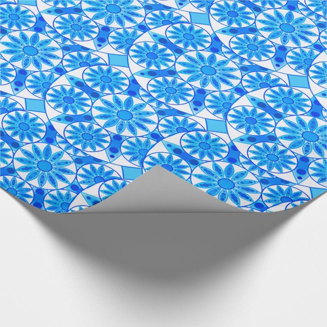 Mandala mönster, kobolt, turkos och vit presentpapper (Hörn)