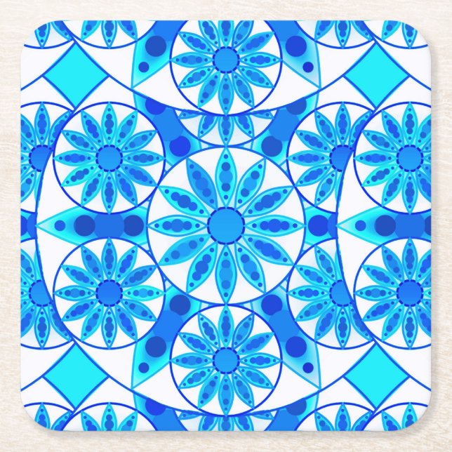 Mandala mönster, koboltblått och turkos underlägg papper kvadrat (Framsidan)