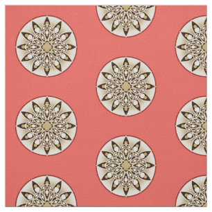 Mandala mönster, korall, brun och beige tyg