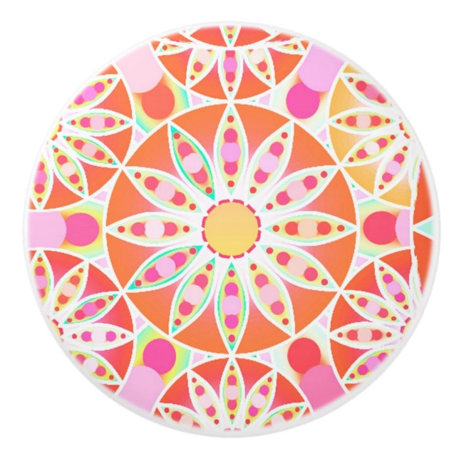 Mandala mönster, korall orange, rosa, guld knopp (Framsidan)