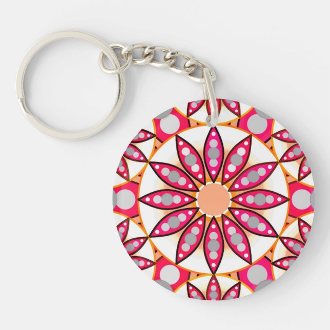 Mandala mönster, korall, persikor, vita och grått (Framsidan)