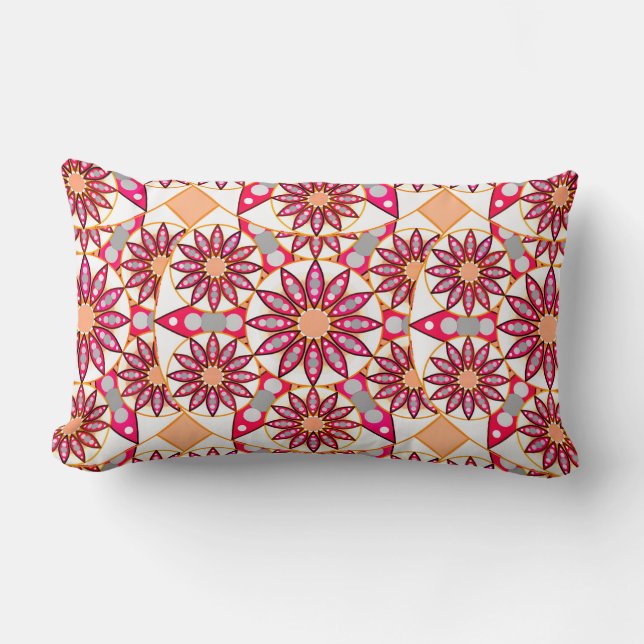 Mandala mönster, korall, persikor, vita och grått lumbarkudde (Framsida)
