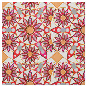 Mandala mönster, korall, persikor, vita och grått tyg