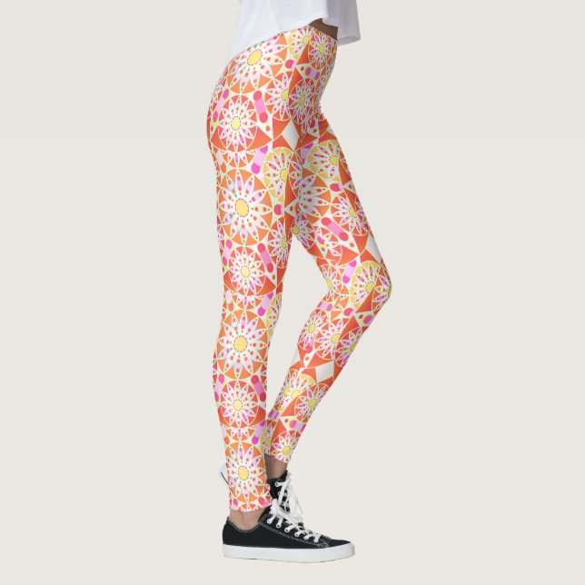 Mandala mönster, korall rosa, persika, guld leggings (Höger)