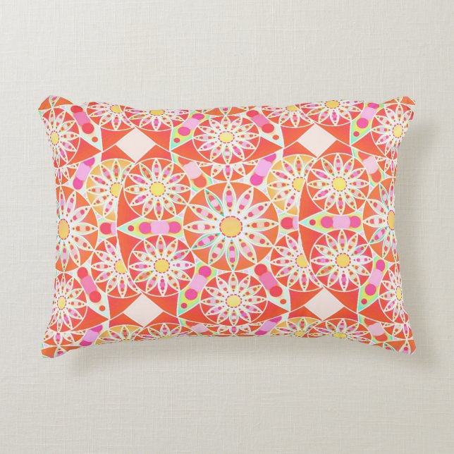 Mandala-mönster, korallröd, rosa, guld prydnadskudde (Framsidan)