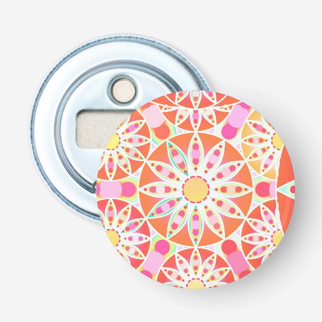 Mandala mönster, korallrött, rosa, guld flasköppnare (Framsidan)