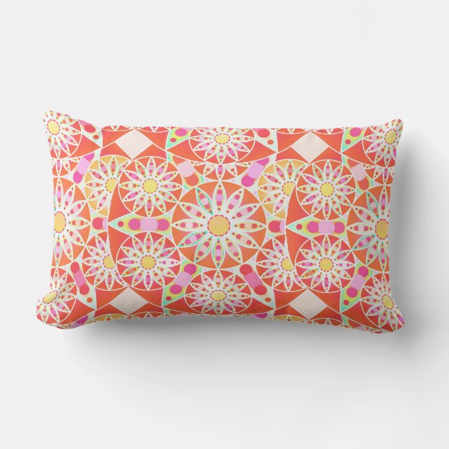 Mandala mönster, korallrött, rosa, guld lumbarkudde (Framsida)