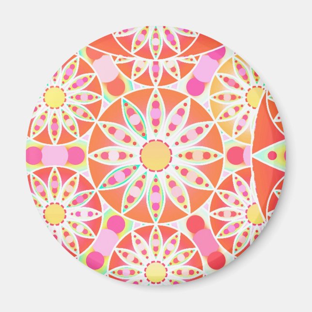 Mandala mönster, korallrött, rosa, guld magnet (Framsidan)