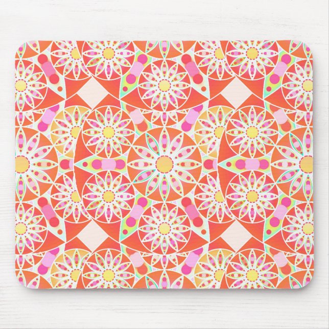 Mandala mönster, korallrött, rosa, guld musmatta (Framsidan)