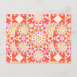 Mandala mönster, korallrött, rosa, guld vykort