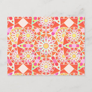Mandala mönster, korallrött, rosa, guld vykort