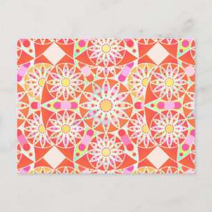 Mandala mönster, korallrött, rosa, guld vykort