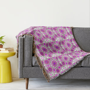 Mandala-mönster, lavendel, rosa, varmrosa, vit filt