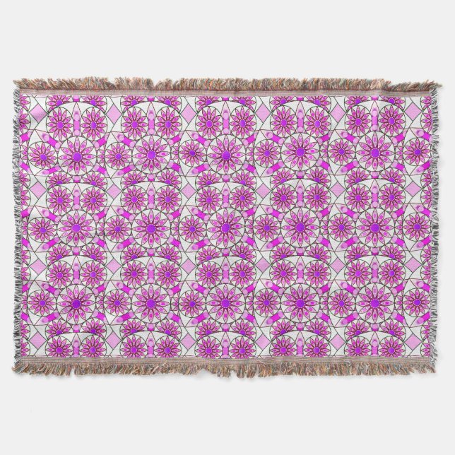 Mandala-mönster, lavendel, rosa, varmrosa, vit filt (Framsidan)