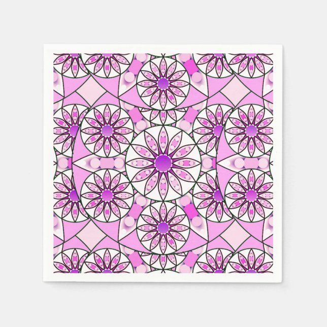 Mandala-mönster, lavendel, rosa, varmrosa, vit pappersservett (Framsidan)