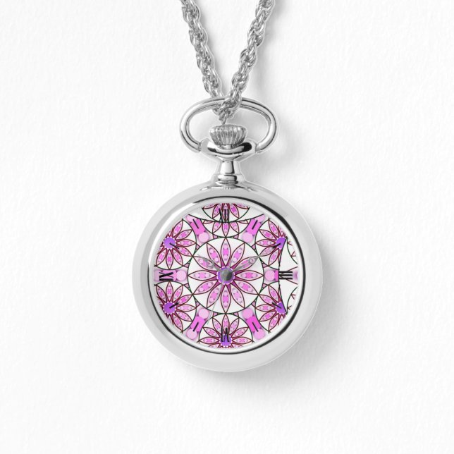 Mandala mönster, lavender, rosa, shock rosa, vit armbandsur (Framsida)