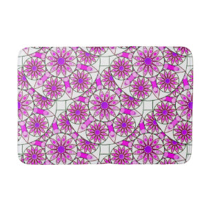 Mandala mönster, lavender, rosa, shock rosa, vit badrumsmatta